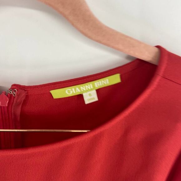 Gianni Bini Red Shift 3/4 sleeve mini Dress ruched scoop neck womens 6 - Picture 3 of 5